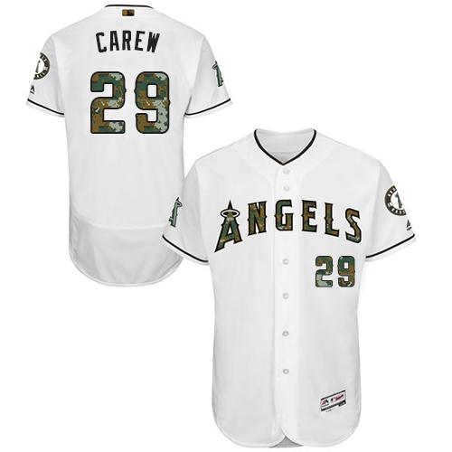 Angels of Anaheim #29 Rod Carew White Flexbase Authentic Collection Memorial Day Stitched MLB Jersey